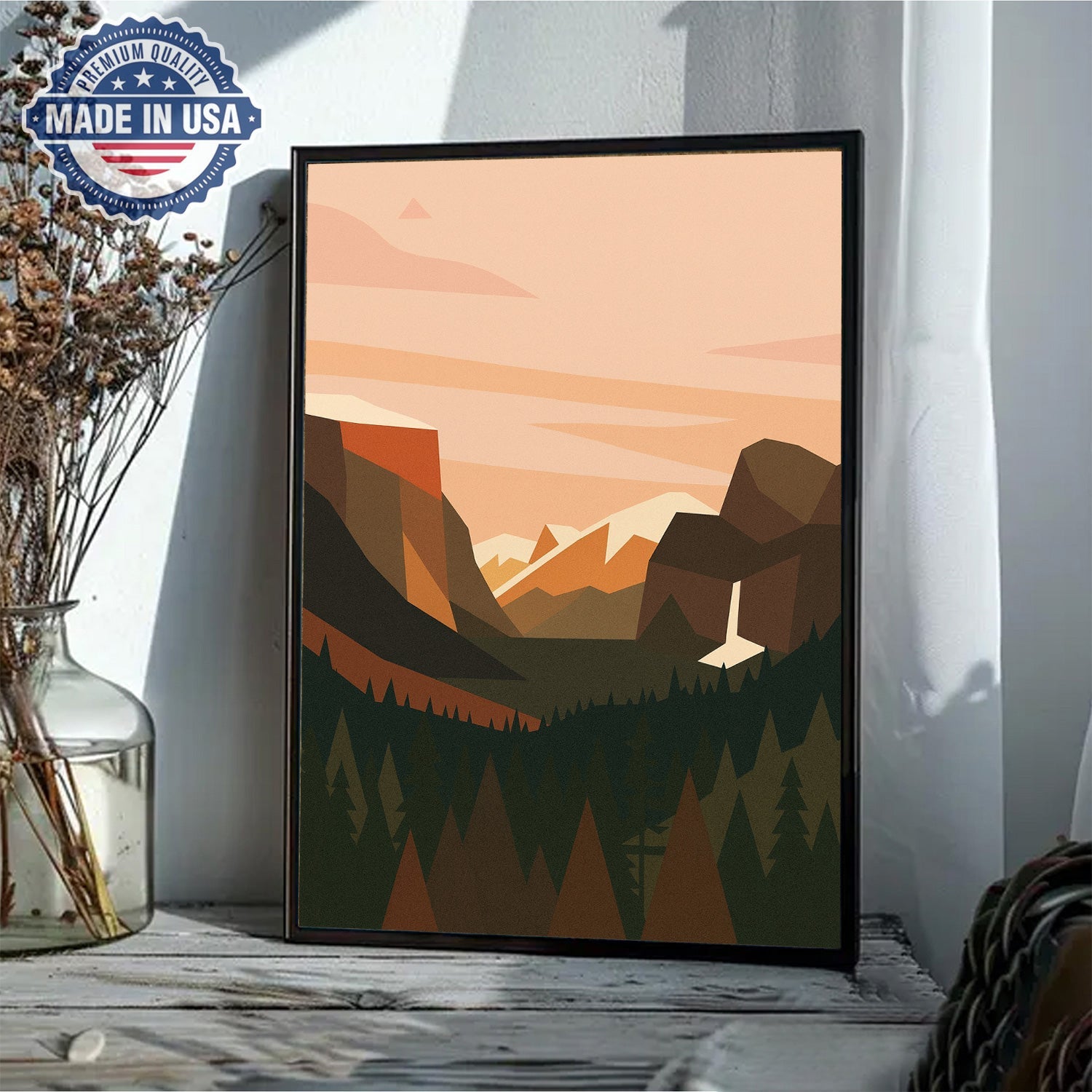 Minimal Mountain Landscape Canvas Wall Art – Modern Nature Poster, Gift for Campers