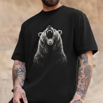 Roaring Bear Face T-Shirt – Minimalist Wildlife Graphic Tee, Powerful Grizzly Animal Art Shirt