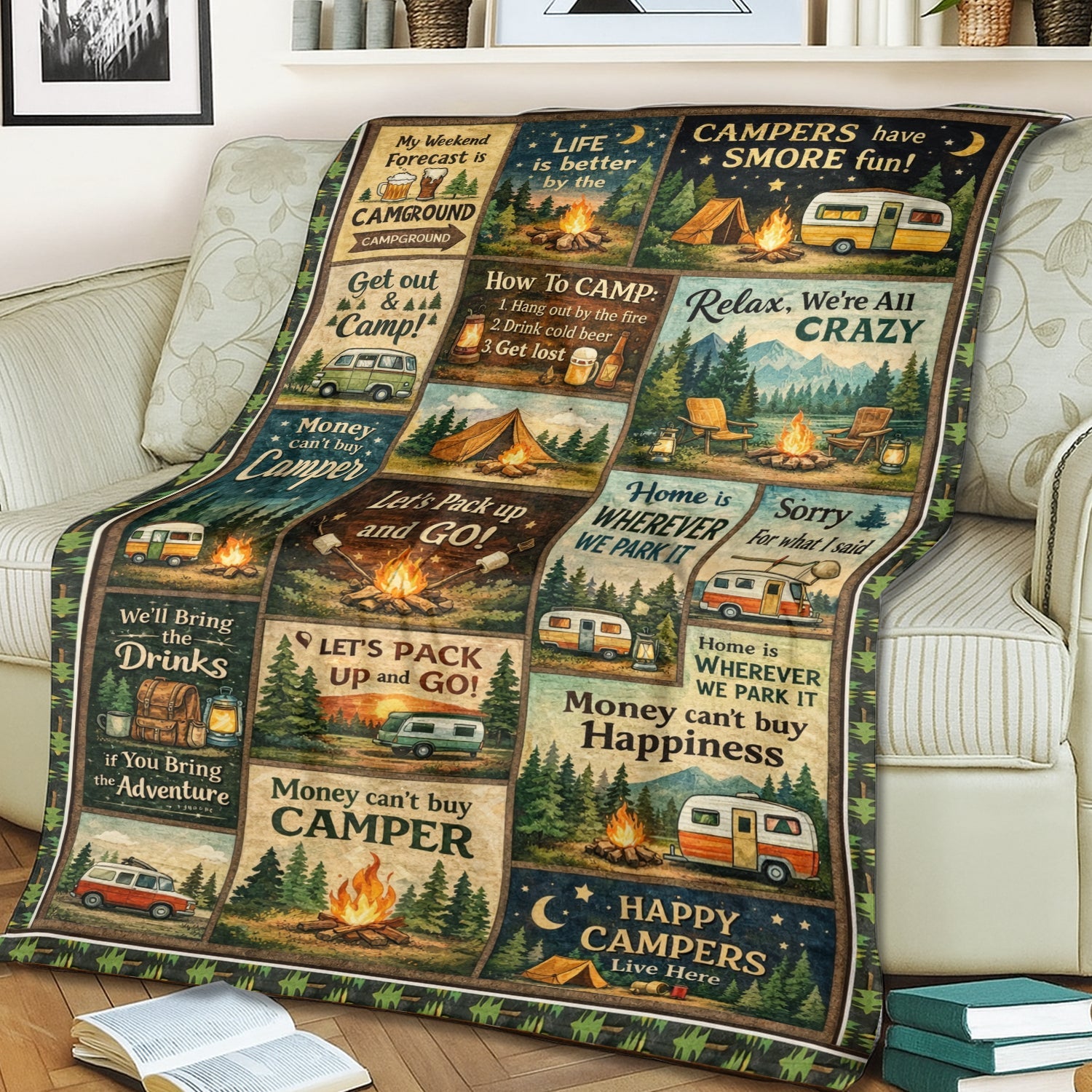 Personalized Camping Quote Fleece Blanket – Cozy Camper Throw, Perfect Gift for Camp Lovers