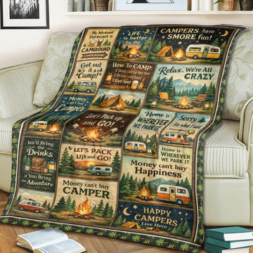 Personalized Camping Quote Fleece Blanket – Cozy Camper Throw, Perfect Gift for Camp Lovers