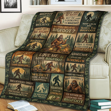 Funny Bigfoot Blanket – Rustic Sasquatch Quilt Throw for Dad, Husband & Outdoor Gift Ideas