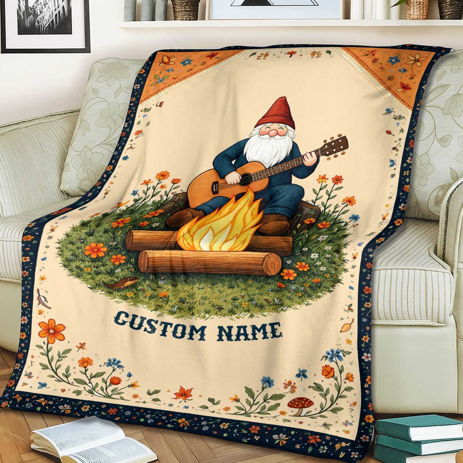 Personalized Campfire Fleece Blanket – Custom Name Christmas Camping Gift for Music Lovers & Family
