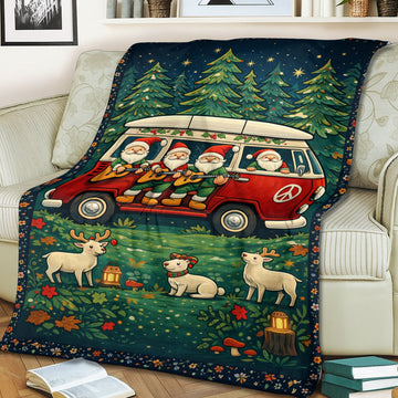Personalized Christmas Hippie Van Blanket – Custom Name Santa Camper Holiday Gift for Van Life & Retro Lovers