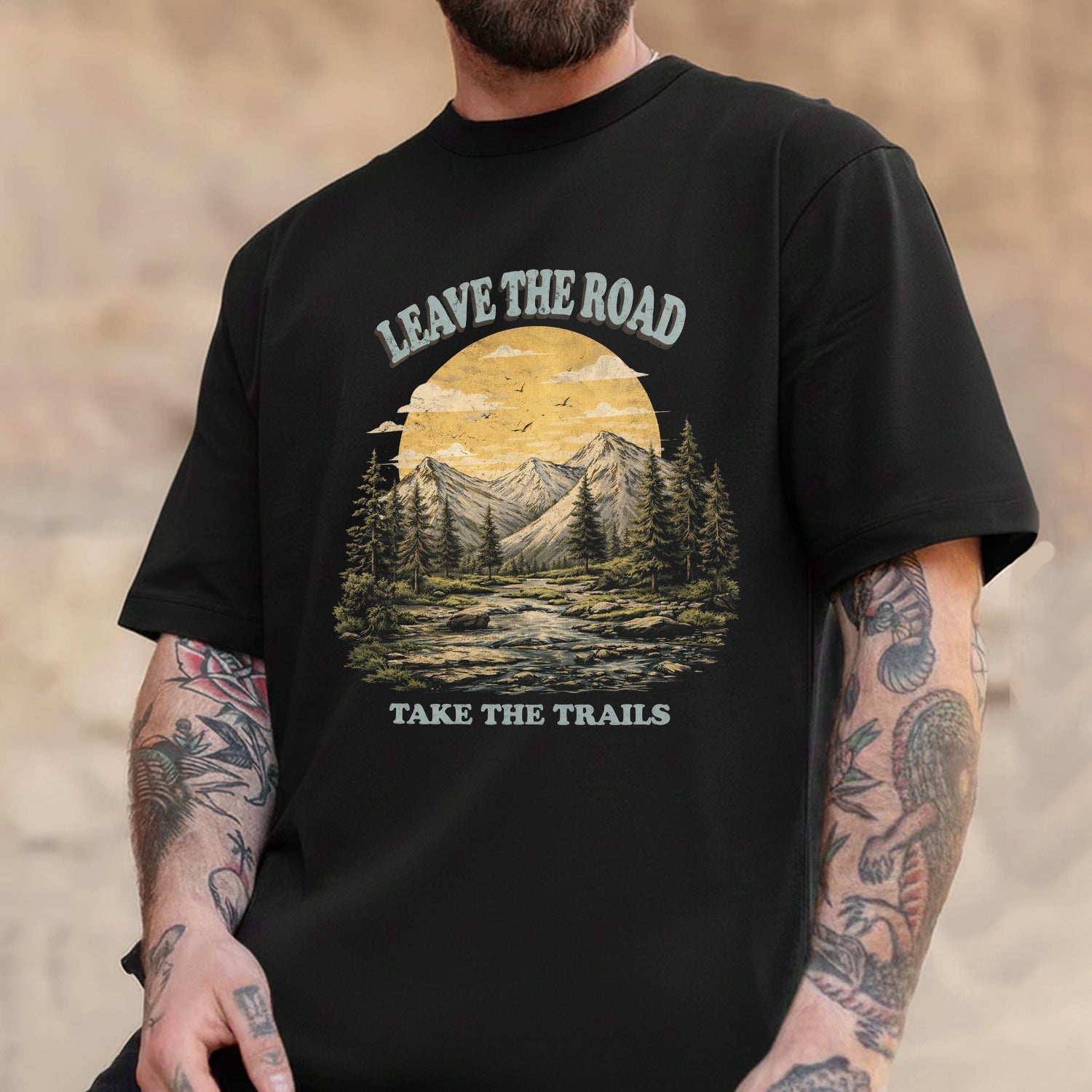 Leave The Road Take The Trails T-Shirt, Mountain River Hiking Graphic Tee, Outdoor Adventure Nature Shirt