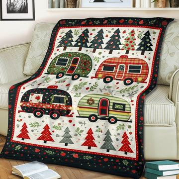 Personalized Christmas Camper Blanket – Custom Name Retro RV Holiday Throw Gift for Camping Lovers