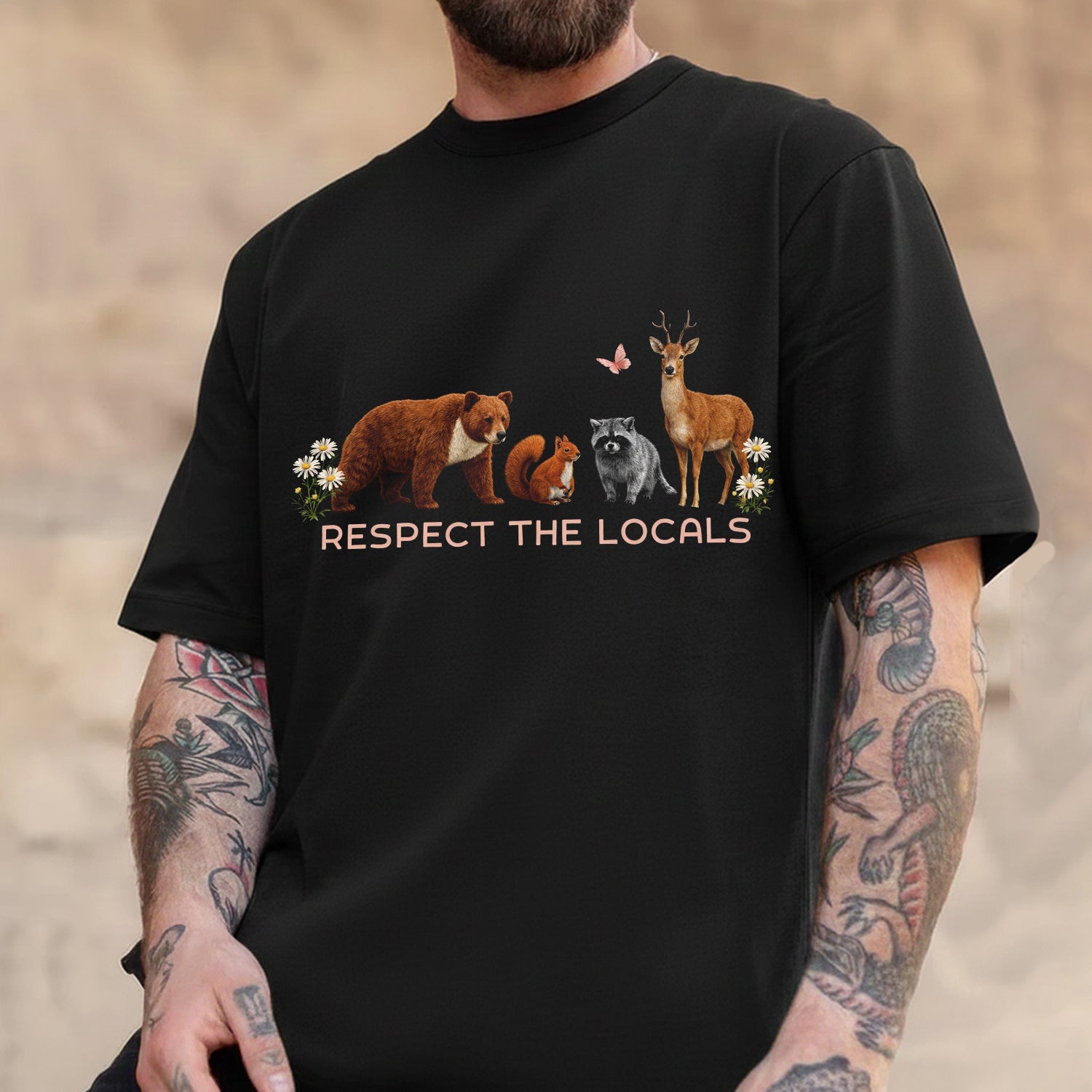 Respect the Locals T-Shirt – Cute Woodland Animals Graphic Tee, Wildlife Nature Conservation Shirt