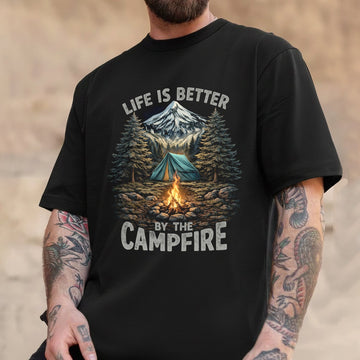 Life Is Better By The Campfire T-Shirt – Camping Lover Gift, Outdoor Nature Graphic T-Shirt