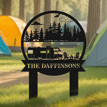Personalized Camping Metal Sign RV Campfire Family Name Sign Outdoor Decor Gift for Campers