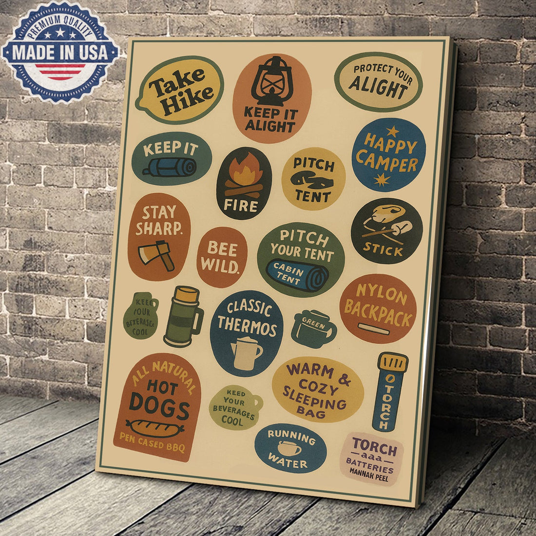 Retro Camping Rules Canvas Wall Art – Vintage Outdoor Icons Wall Art Canvas, Gift for Campers
