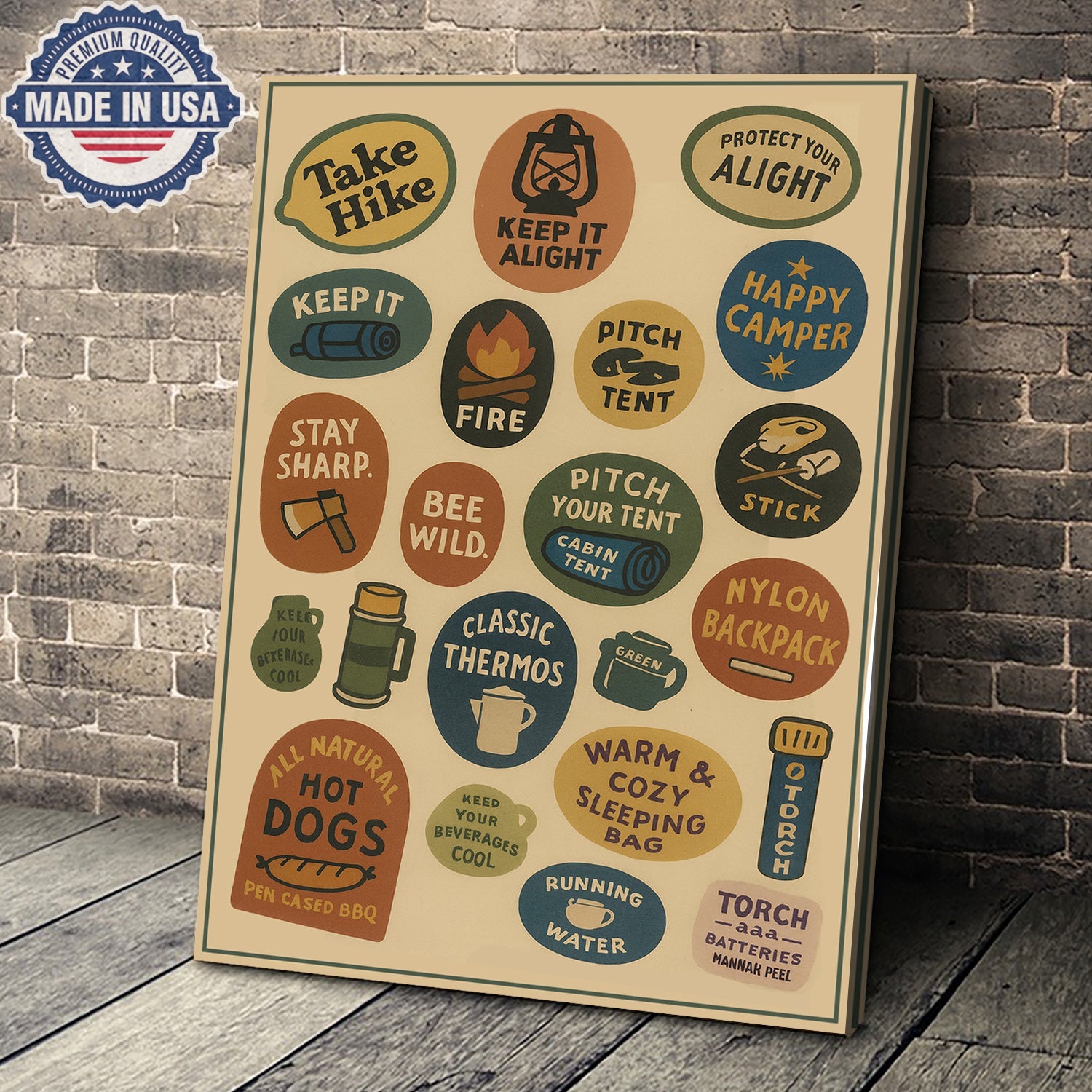Retro Camping Rules Canvas Wall Art – Vintage Outdoor Icons Wall Art Canvas, Gift for Campers