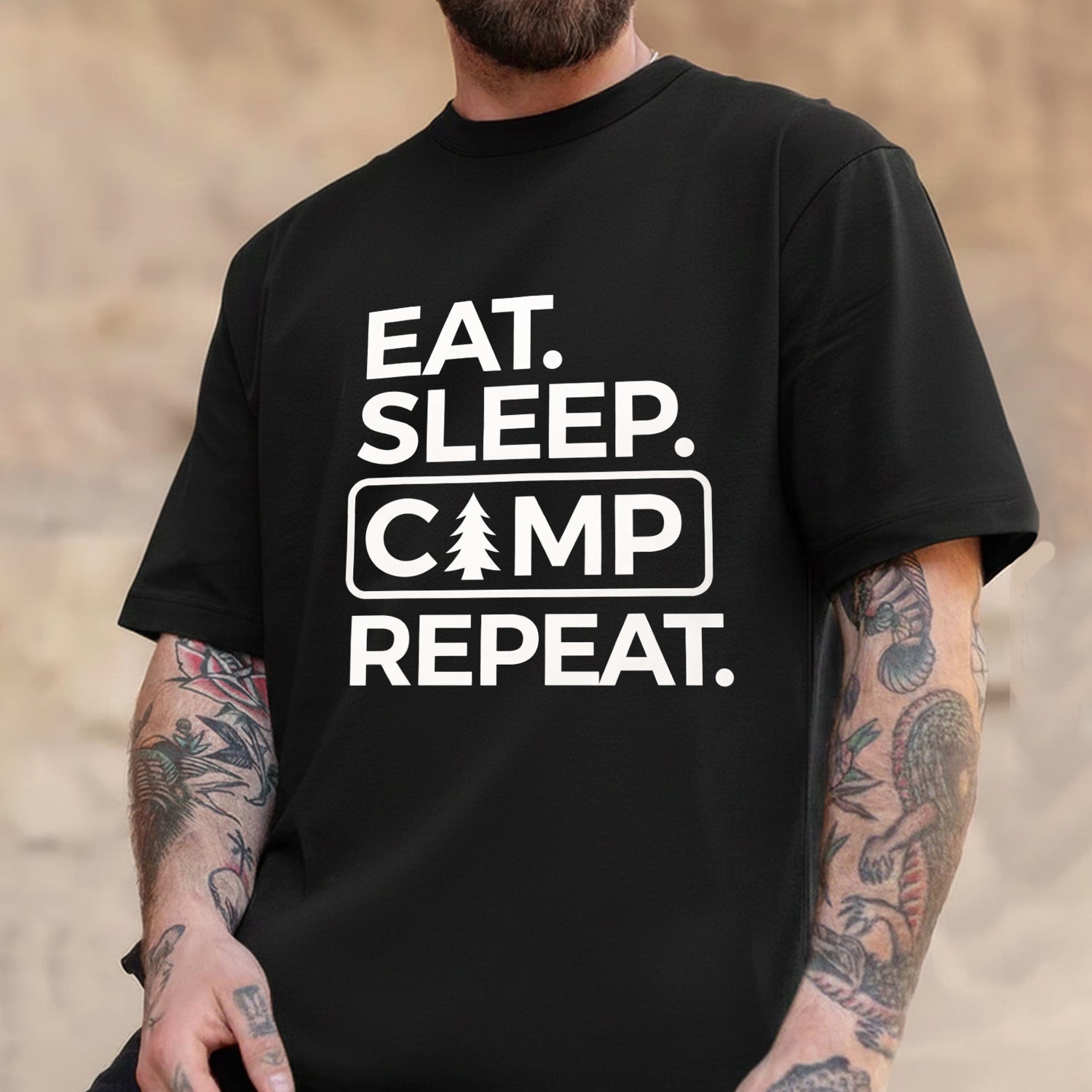 Eat Sleep Camp Repeat T-Shirt – Funny Camping Gift for Outdoor Lovers, Minimal Camp T-Shirt