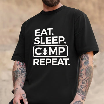 Eat Sleep Camp Repeat T-Shirt – Funny Camping Gift for Outdoor Lovers, Minimal Camp T-Shirt