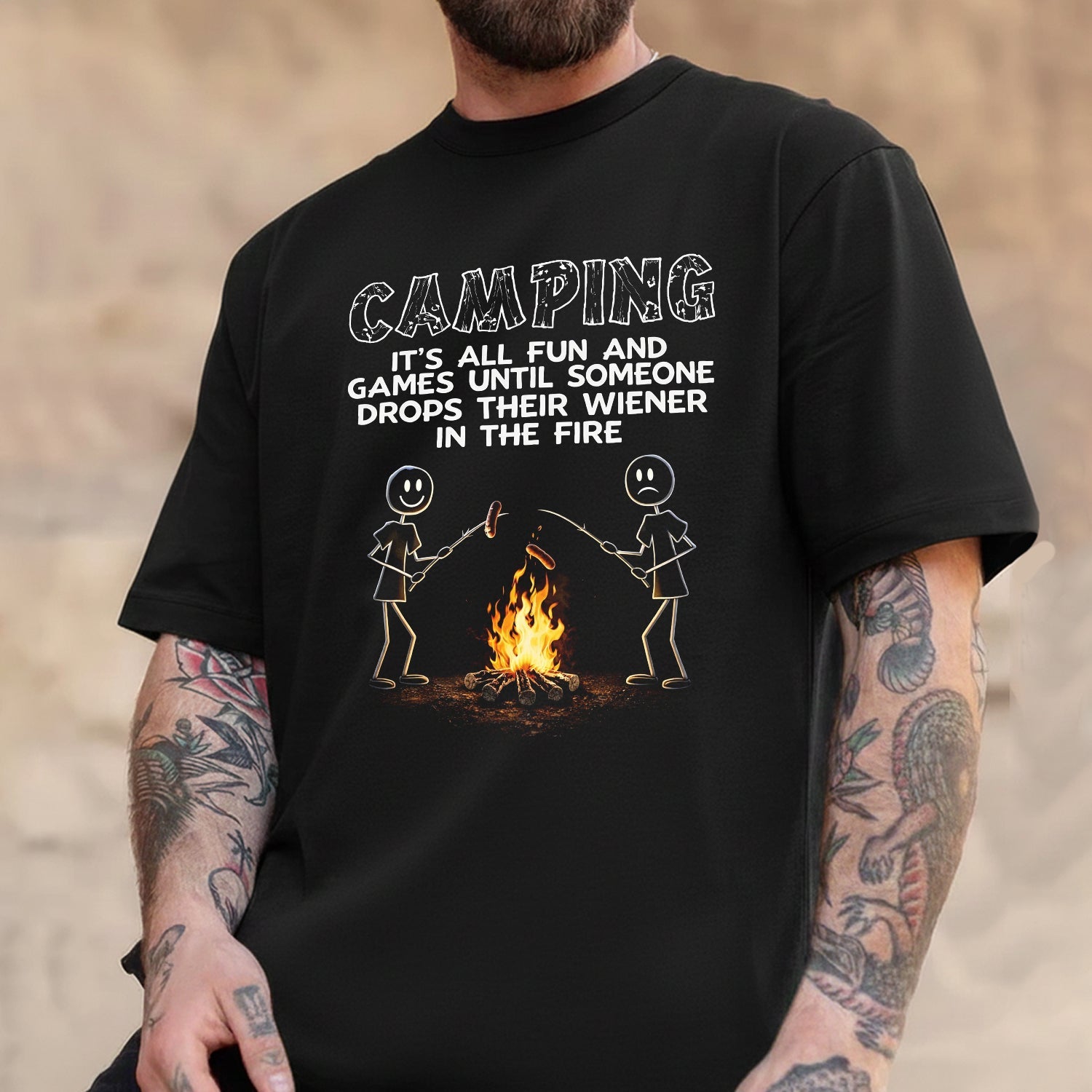 Camping Funny Graphic T-Shirt – Campfire Wiener Joke Shirt for Campers, RV Trips & Outdoor Humor Lovers