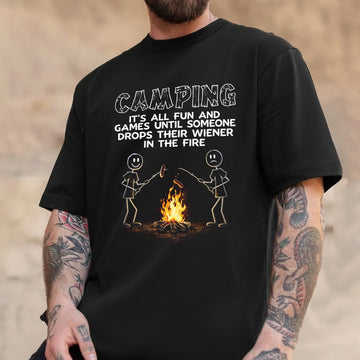Camping Funny Graphic T-Shirt – Campfire Wiener Joke Shirt for Campers, RV Trips & Outdoor Humor Lovers