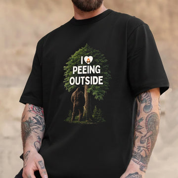 Funny Bigfoot Camping T-Shirt – I Love Peeing Outside Graphic Tee, Sasquatch Forest Humor Shirt, Outdoor Camping Lifestyle Apparel