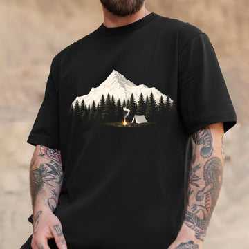 Minimalist Mountain Campfire Camping Graphic T-Shirt