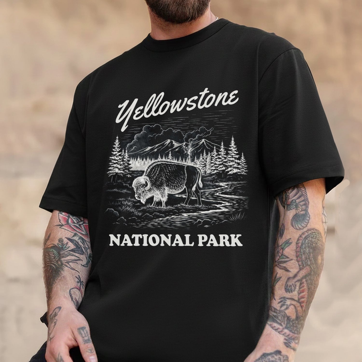 Yellowstone National Park T-Shirt – Vintage Bison Wildlife Graphic Tee, Retro Outdoor Nature Shirt