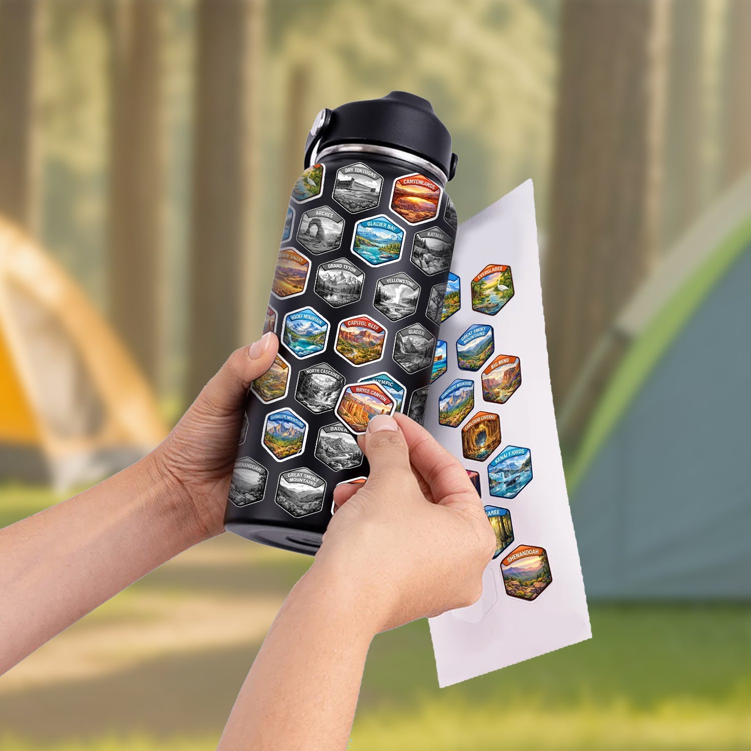 U.S. National Parks Sticker Set for Water Bottles – Scratch Off Style Adventure Stickers – Travel & Hiking Bucket List Decals – Outdoor Lover Gift