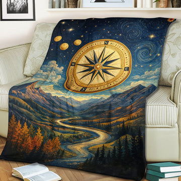 Personalized Adventure Compass Blanket – Mountain River Throw for Hikers, Campers & Nature Lovers