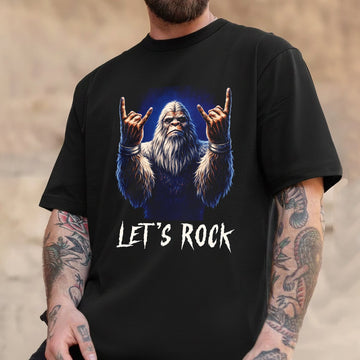 Rock Style Bigfoot T-Shirt – Sasquatch Hand Gesture Graphic Tee, Bold Rock Attitude Illustration Shirt, Funny Cryptid Streetwear Apparel