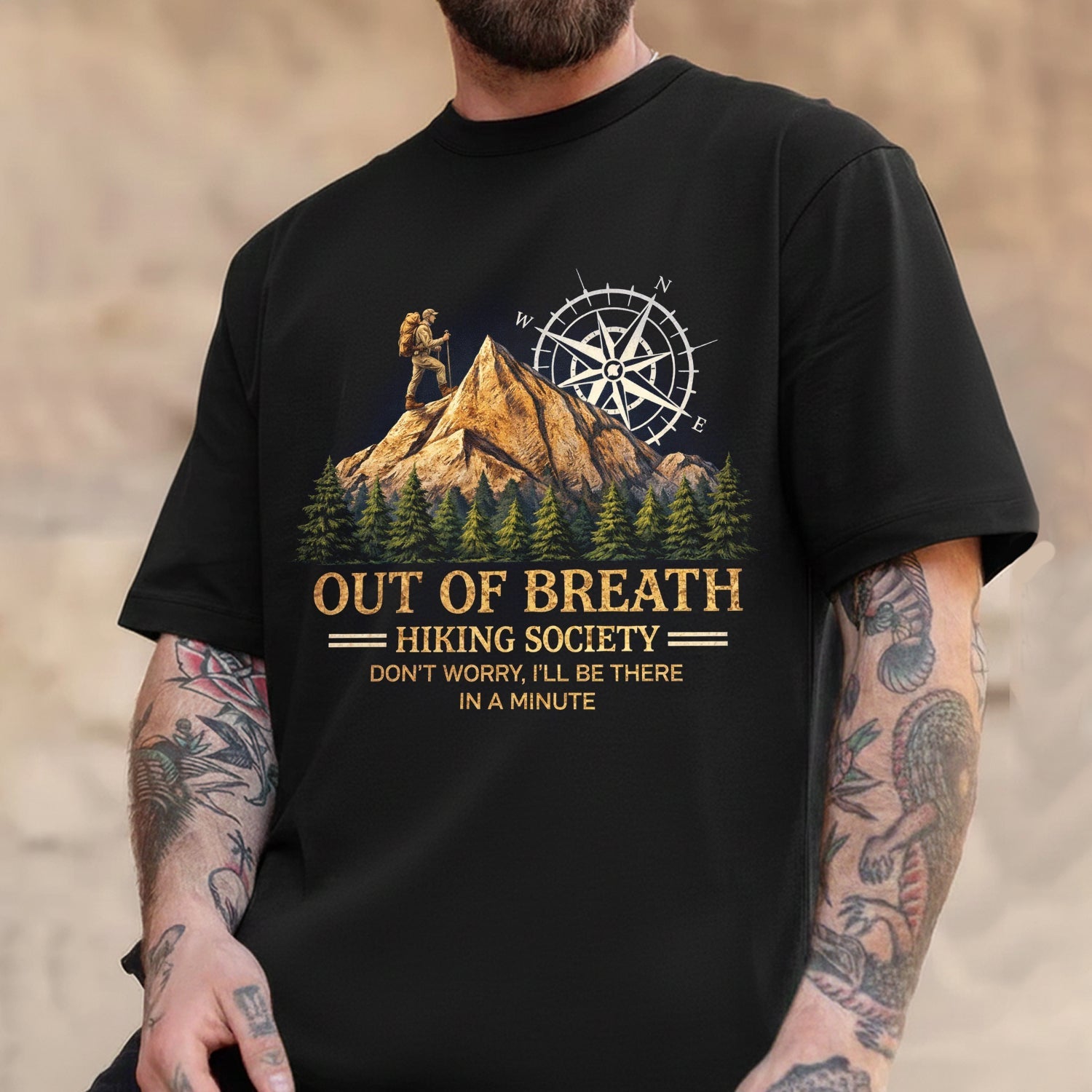 Out of Breath Hiking Society T-Shirt – Funny Mountain Hiking Graphic Shirt for Hikers, Trail Lovers & Outdoor Adventure Fans