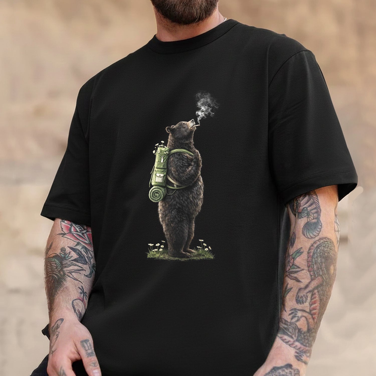 Minimalist Hiking Bear T-Shirt – Funny Backpack Bear Graphic Shirt for Campers, Hikers & Outdoor Adventure Lovers