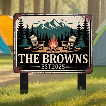 Personalized Family Campfire Sign – Custom Metal Camping Sign – Outdoor Fire Pit Yard Decor