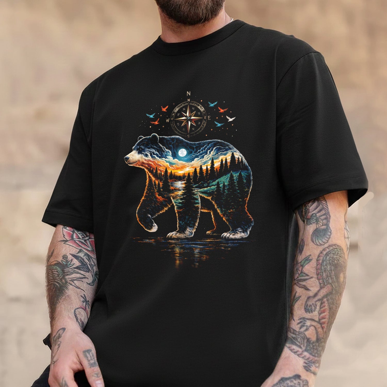 Bear Nature T-Shirt – Artistic Bear Landscape Shirt, Outdoor Wildlife Tee, Perfect Gift for Nature Lovers