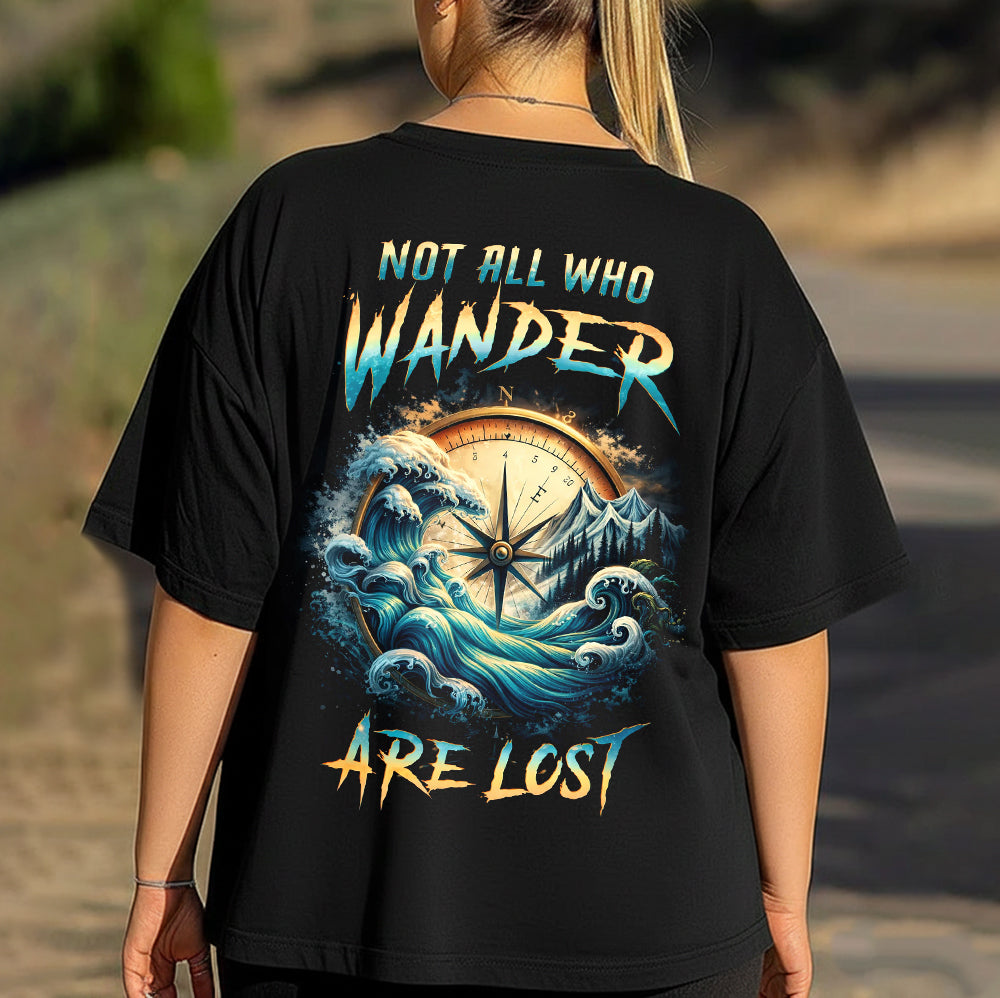 Not All Who Wander Are Lost Compass Wave T-Shirt, Vintage Nautical Adventure Graphic Tee, Travel Explorer Nature Shirt for Men