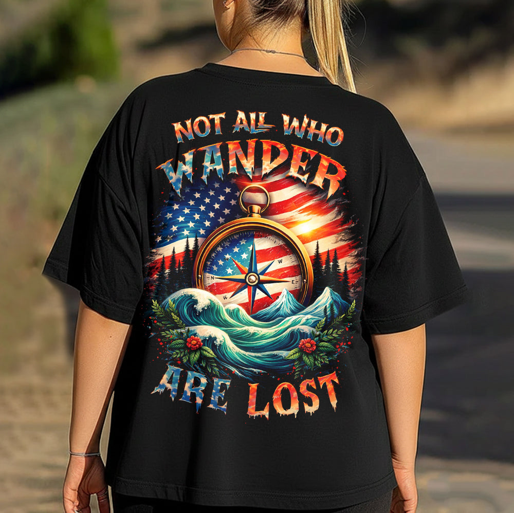 Not All Who Wander Are Lost Patriotic Compass Graphic T-Shirt