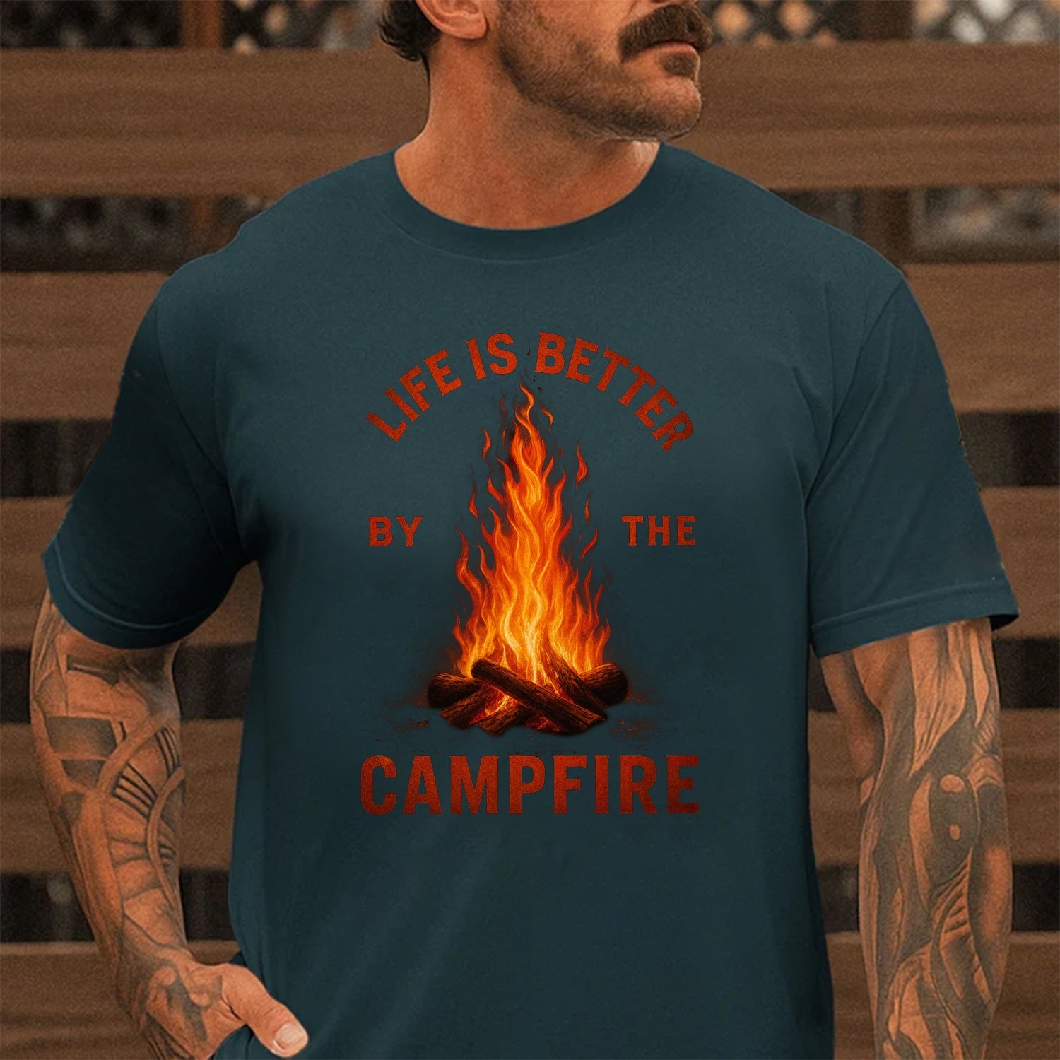 Life Is Better by the Campfire T-Shirt – Vintage Camping Quote Fire Graphic Tee, Outdoor Adventure Lifestyle Shirt