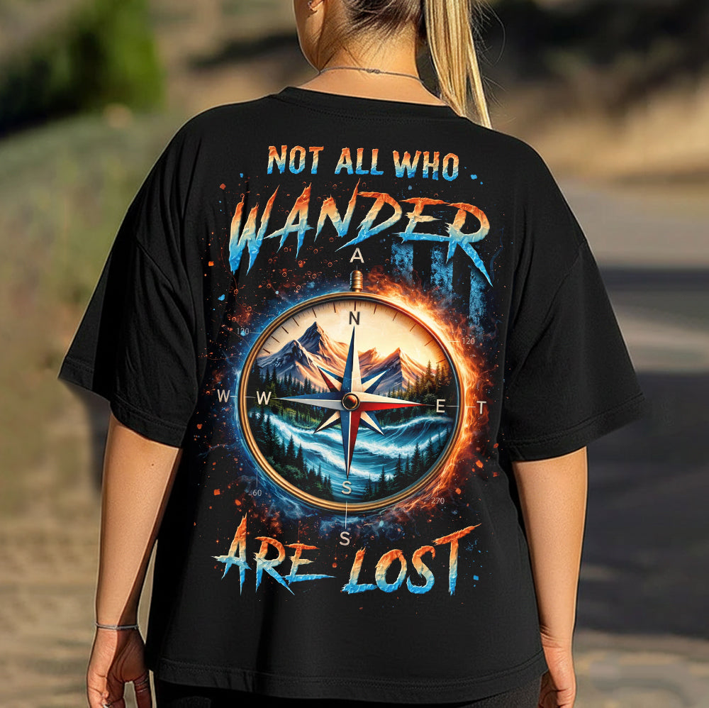 Not All Who Wander Are Lost T-Shirt – Compass Mountain Wilderness Graphic Tee, Adventure Travel Quote Shirt, Outdoor Explorer Nature Apparel
