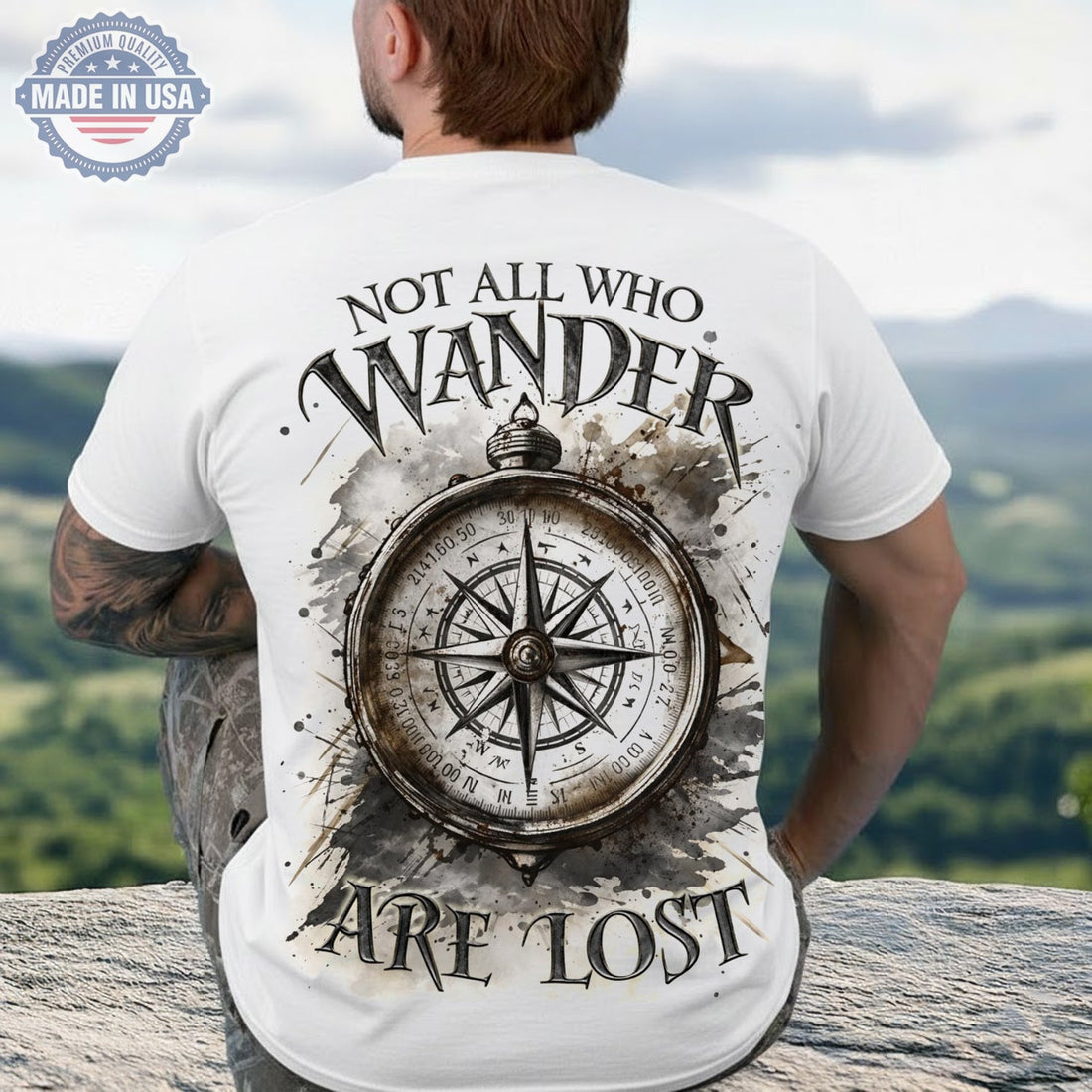 Not All Who Wander Are Lost T-Shirt – Minimalist Vintage Compass Graphic Shirt for Travelers, Hikers & Outdoor Adventure Enthusiasts