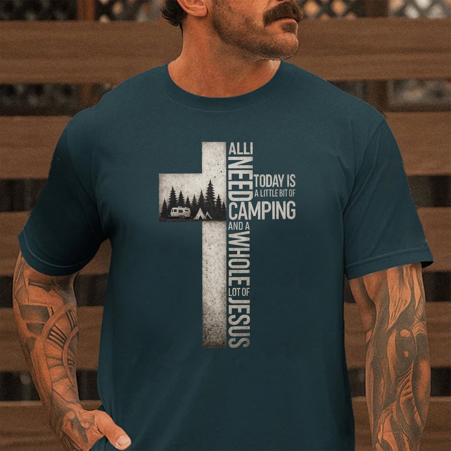 All I Need Is Camping and Jesus T-Shirt – Christian Faith Outdoor Graphic Tee with Cross Design, Inspirational Camping Lifestyle Shirt