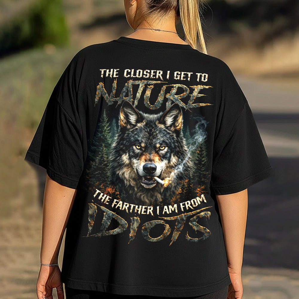 The Closer I Get To Nature The Farther I Am From Idiots Wolf T-Shirt, Vintage Wolf Graphic Tee, Anti Social Nature Lover Shirt for Men