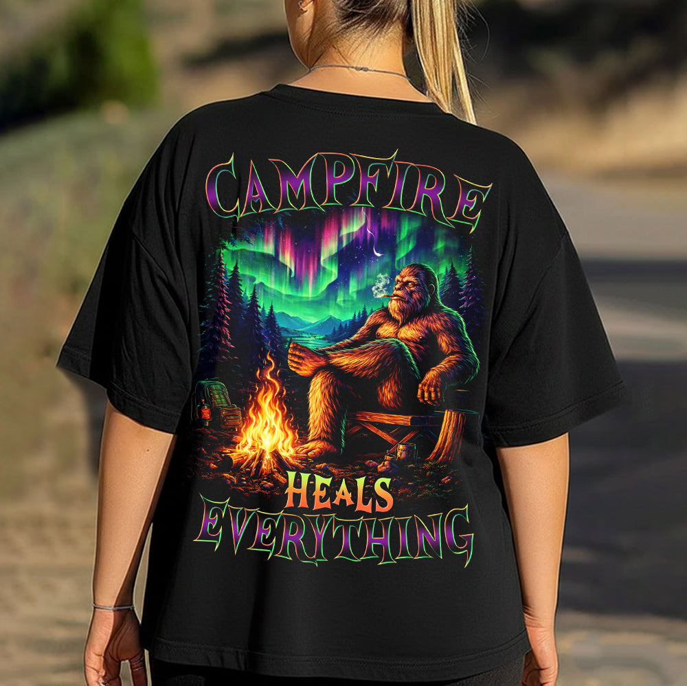 Campfire Heals Everything Bigfoot Camping Aurora Graphic T-Shirt