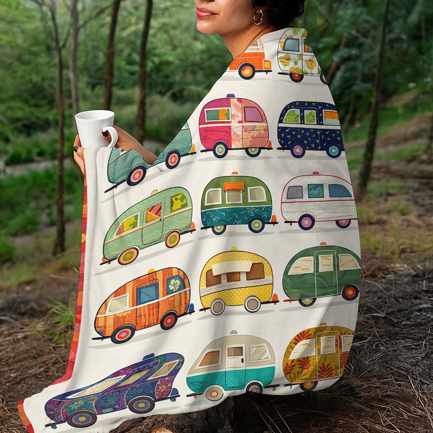 Retro Camper Trailer Blanket – Vintage RV Camping Throw Gift for Travel Lovers