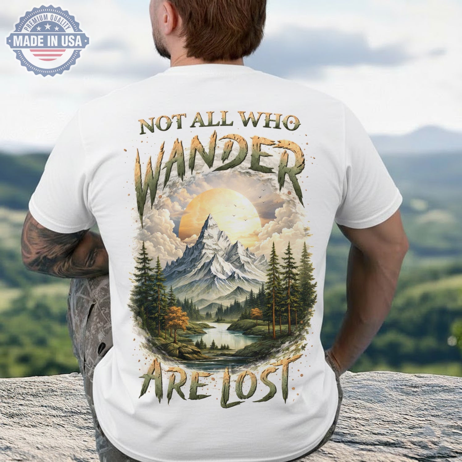 Not All Who Wander Are Lost Mountain Lake T-Shirt, Scenic Nature Landscape Graphic Tee, Outdoor Adventure Wanderlust Shirt