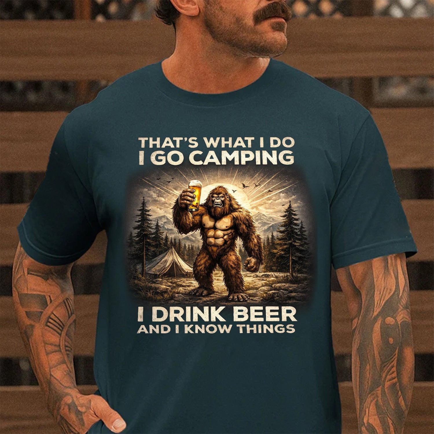 I Go Camping I Drink Beer Bigfoot T-Shirt – Funny Sasquatch Camping Humor Graphic Tee, Vintage Outdoor Adventure Apparel