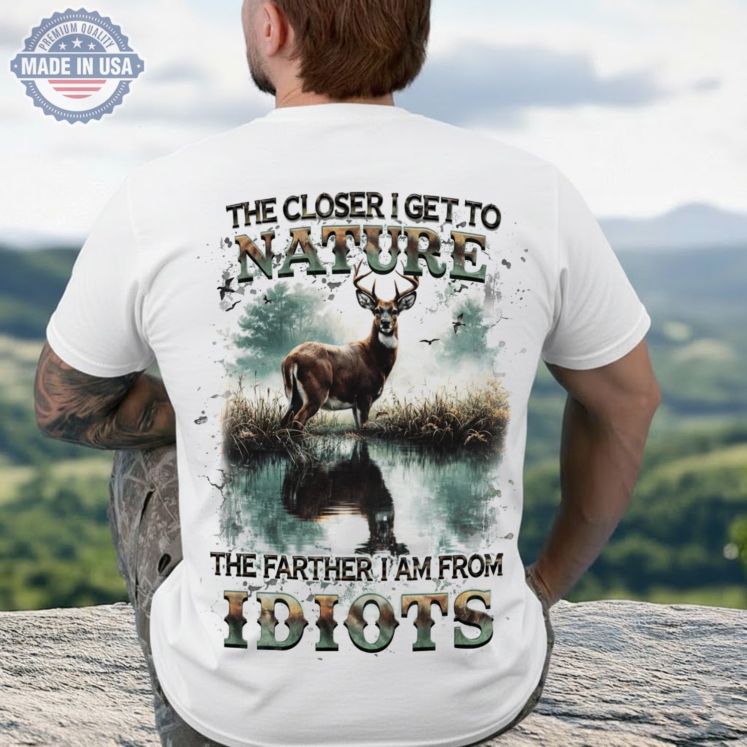 The Closer I Get To Nature Deer Lake T-Shirt, Funny Anti Social Wildlife Graphic Tee, Outdoor Hunting Nature Shirt