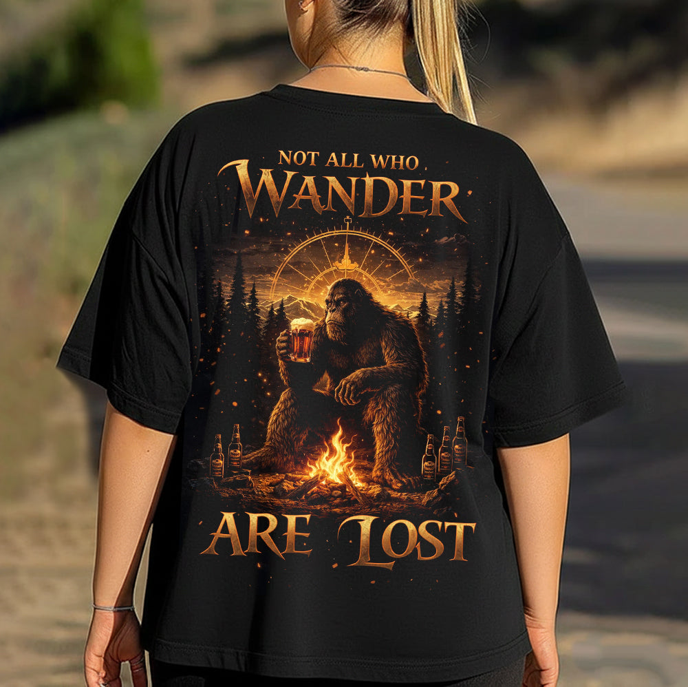 Bigfoot Wander Quote T-Shirt – Sasquatch Campfire Night Graphic Tee, Mystical Forest Adventure Design Shirt, Outdoor Nature Explorer Apparel