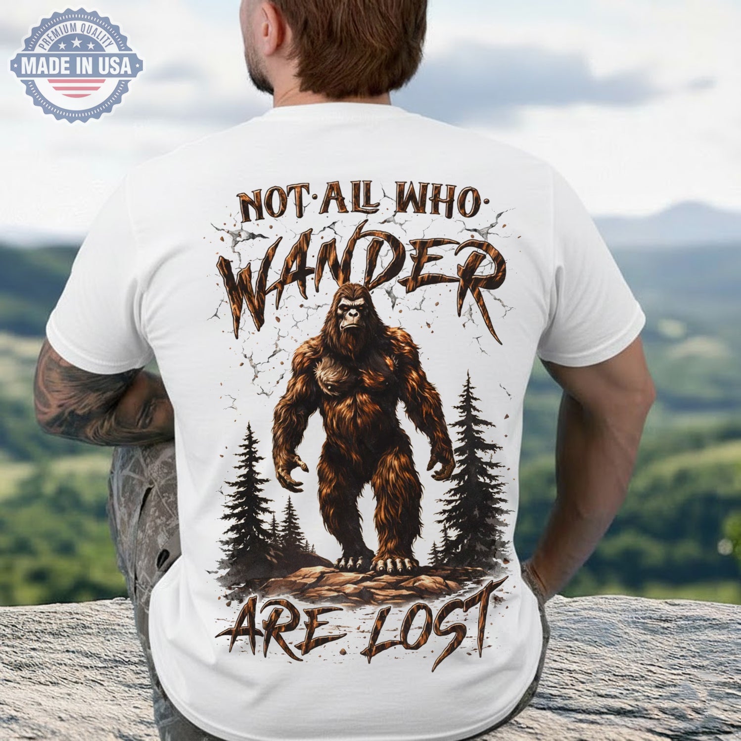 Not All Who Wander Are Lost Bigfoot T-Shirt – Sasquatch Hiking Camping Shirt for Outdoor Lovers
