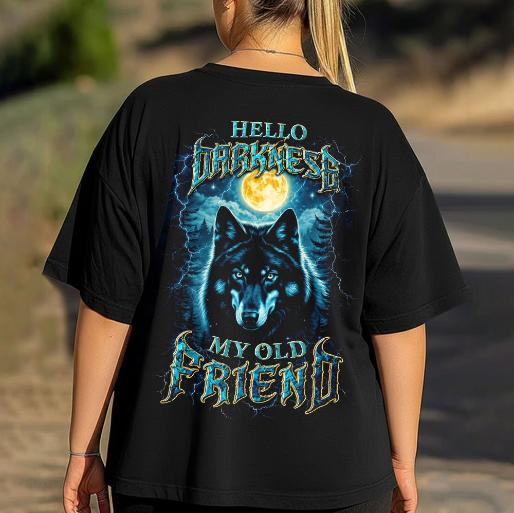 Hello Darkness My Old Friend T-Shirt – Electric Wolf Moon Night Graphic Shirt for Gothic Style Lovers, Dark Nature & Wilderness Fans