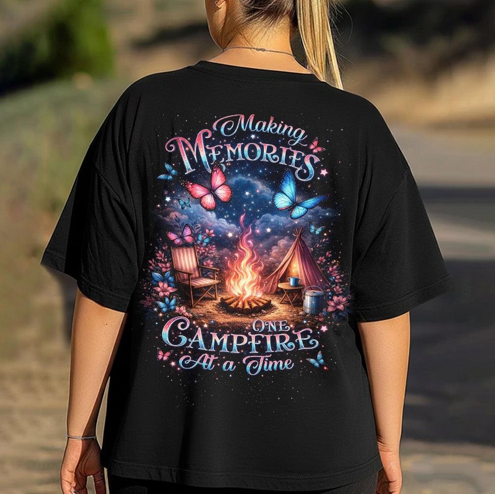Making Memories One Campfire At A Time T-Shirt, Camping Butterfly Campfire Graphic Tee, Cozy Outdoor Nature Lover Shirt for Women