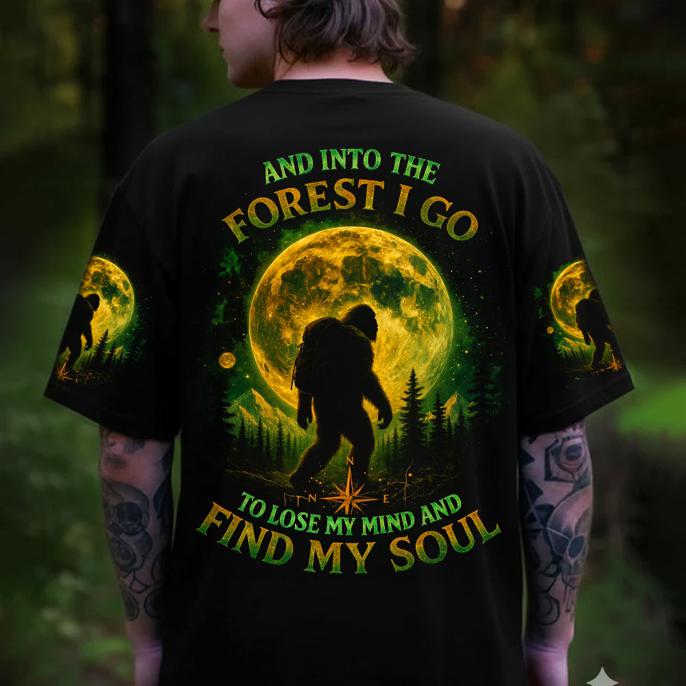 Into the Forest I Go Bigfoot T-Shirt – Mystical Sasquatch Moonlight Wilderness Graphic Tee, Vintage Outdoor Soul Adventure Apparel