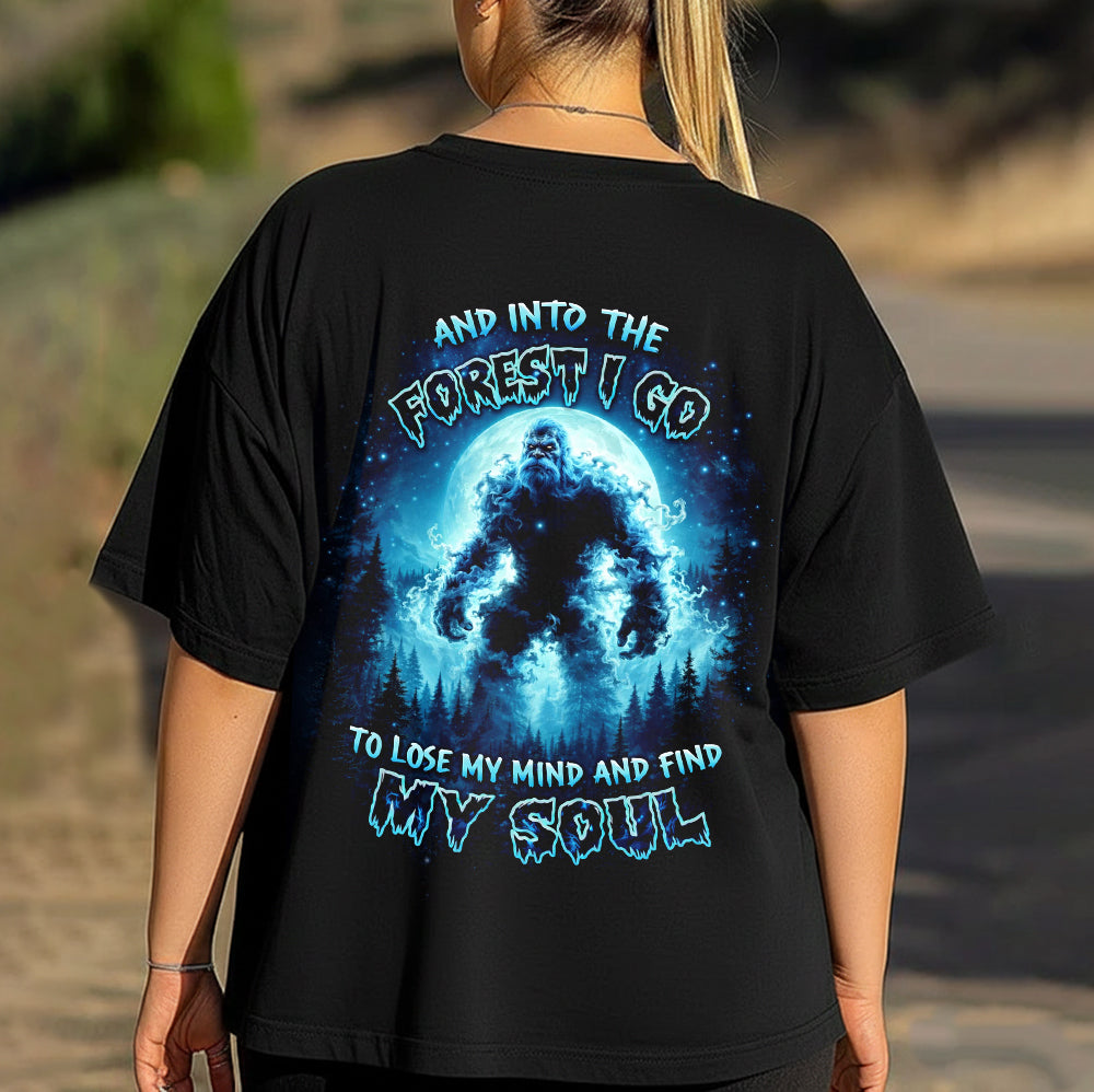 Into the Forest Bigfoot T-Shirt – Mystical Sasquatch Moon Graphic Tee, Dark Wilderness Quote Shirt, Outdoor Adventure & Nature Soul Apparel