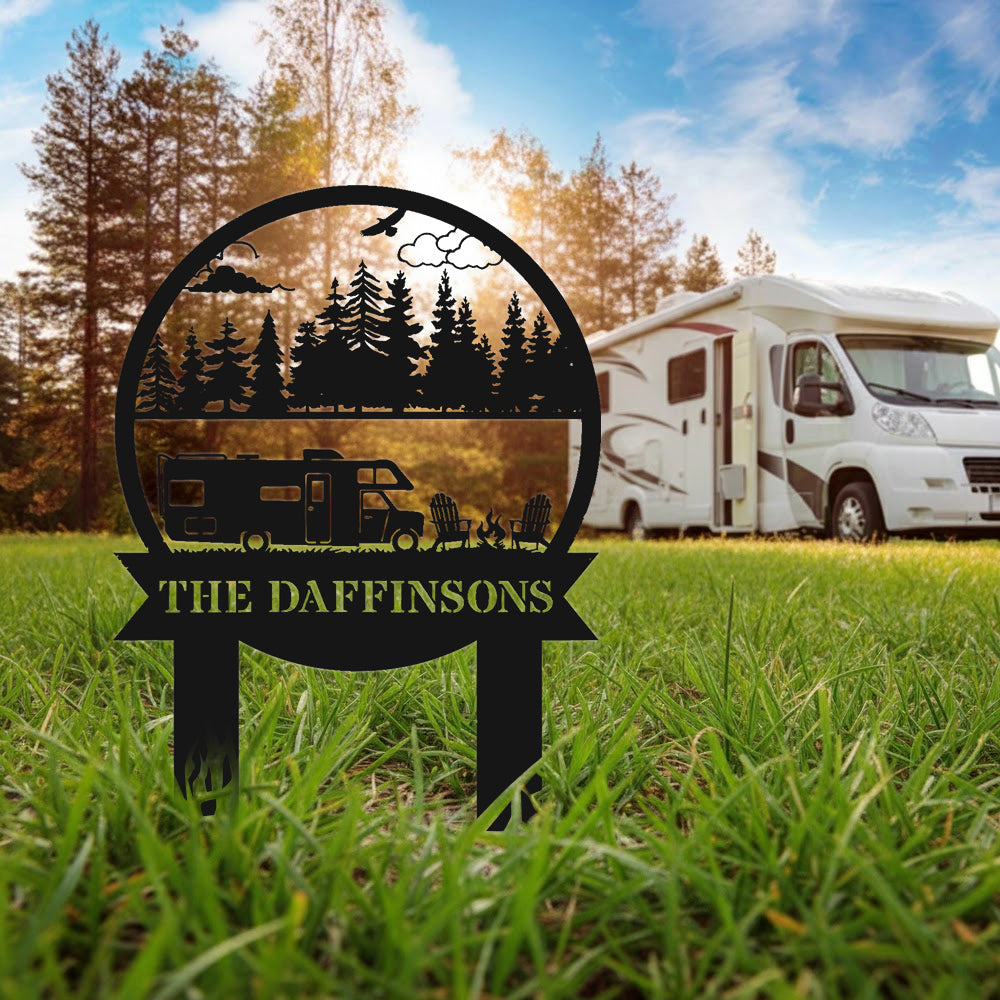 Personalized Camping Metal Sign RV Campfire Family Name Sign Outdoor Decor Gift for Campers