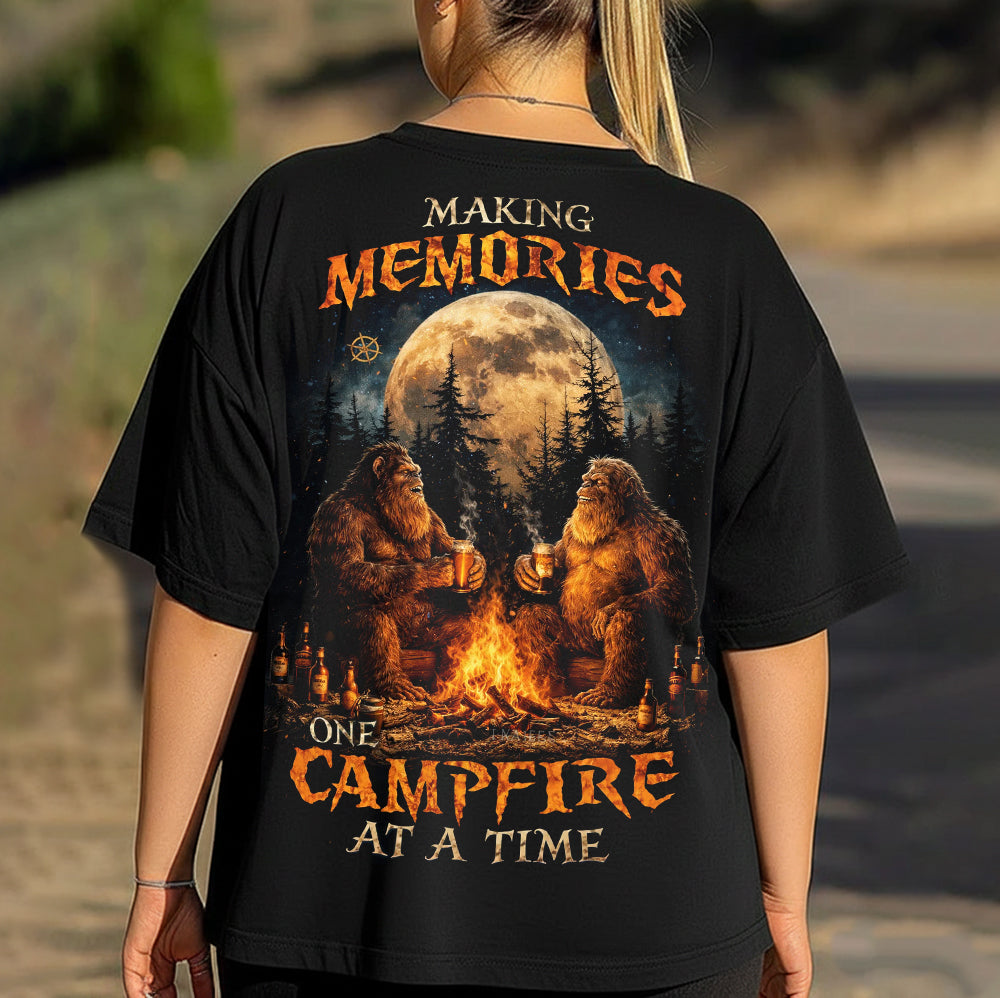 Bigfoot Campfire T-Shirt – Sasquatch Wilderness Night Graphic Tee, Forest Moon Camping Art Shirt, Outdoor Adventure Nature Lover Apparel