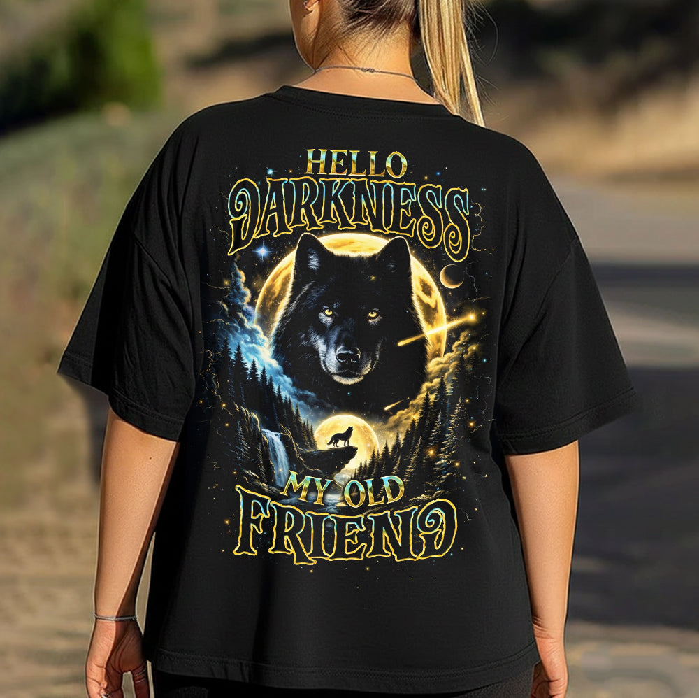 Hello Darkness My Old Friend T-Shirt – Mystic Wolf Moon Forest Graphic Shirt for Gothic Nature Lovers, Night Hiking & Wilderness Souls