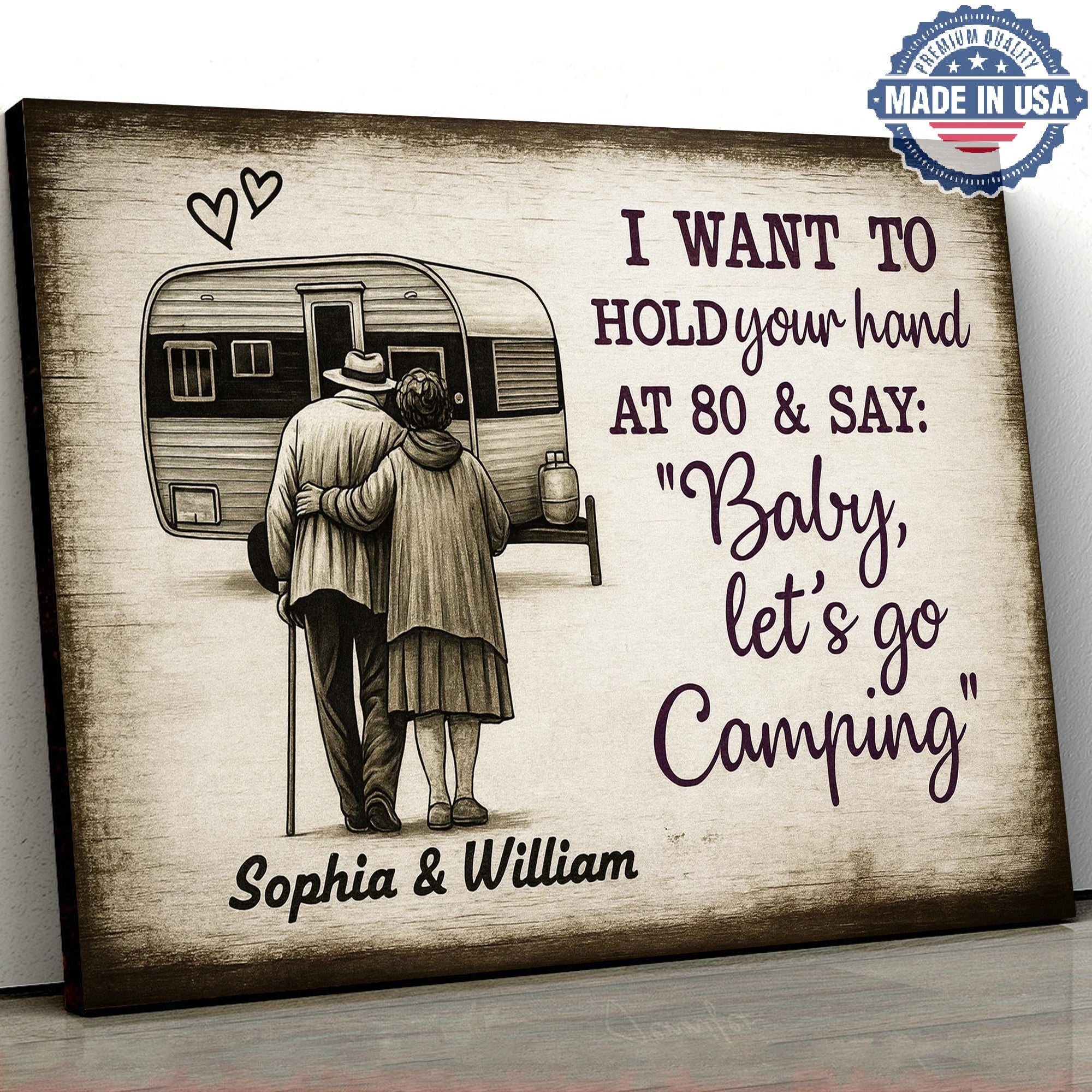 Personalized Camping Couple Canvas – Romantic RV Love Quote Wall Art Custom Names Gift